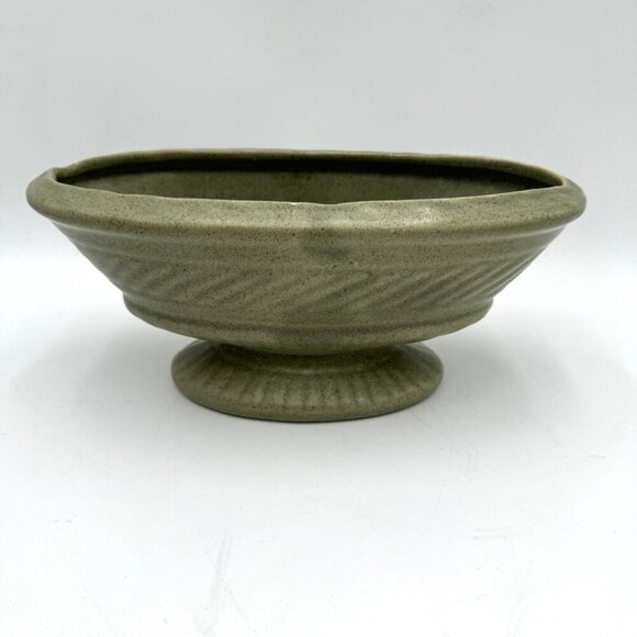 Vintage Haeger Pottery Green Oval Compote Planter Mid Century - Picture 1 of 16